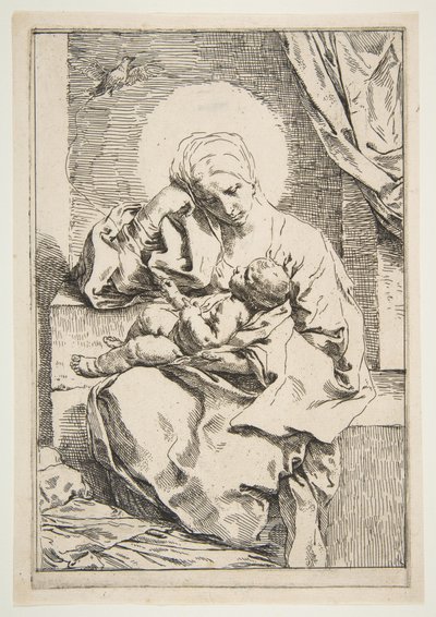 Madonna und Kind mit einem Vogel, ca. 1635-1636 von Simone Cantarini