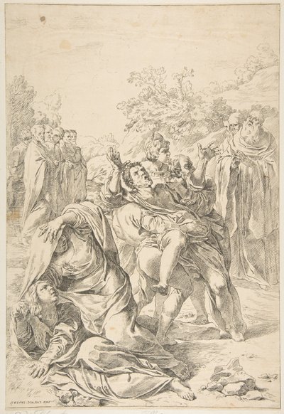Heiliger Benedikt exorziert einen Dämon, ca. 1637-1639 von Simone Cantarini