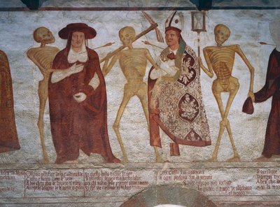 Tod fordert den Kardinal und Bischof zum Tanz auf, (Detail) von Simone II Baschenis