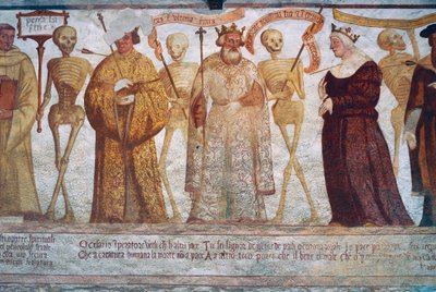 Der Tod mit dem Kaiser, dem König und der Königin, Detail aus Der Totentanz von Simone II Baschenis