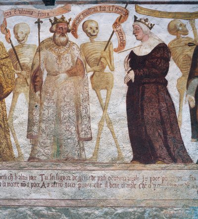 Der Tod mit dem König und der Königin (Detail) aus dem Totentanz von Simone II Baschenis