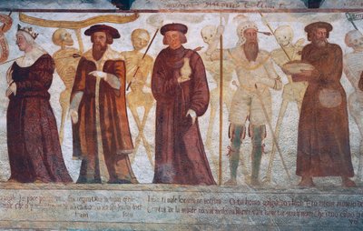 Tod mit der Königin, dem Herzog, dem Arzt und dem reichen Geizhals (Detail) von Simone II Baschenis
