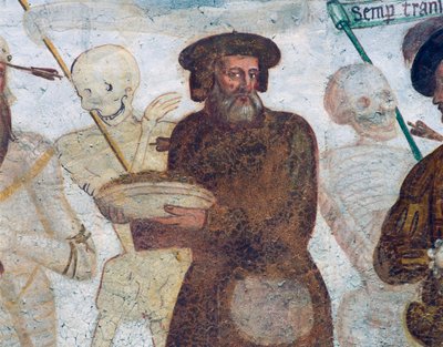 Der Tod mit dem reichen Geizhals, Detail aus Der Totentanz von Simone II Baschenis