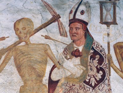 Der Bischof und der Tod (Detail aus dem Totentanz) von Simone II Baschenis