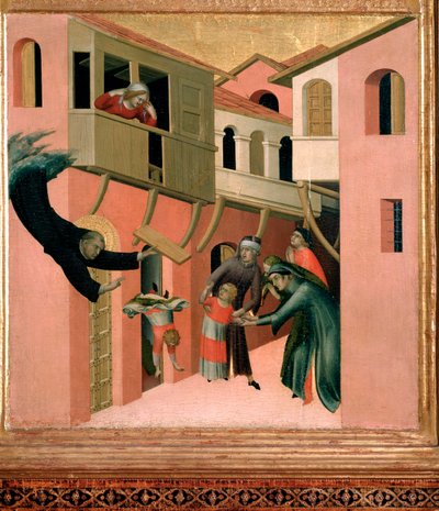 Der italienische Mönch Agostino Novello und die Darstellung von vier seiner Wunder von Simone Martini