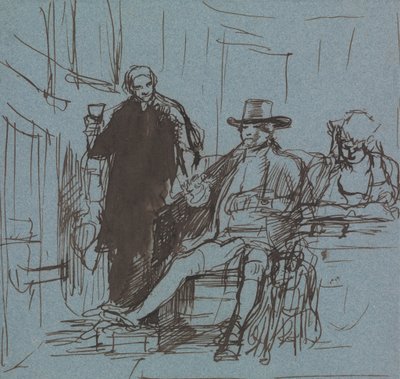 Kapitän Locker sitzt an einem Tisch mit seiner Tochter; ein Butler steht neben ihm von Sir David Wilkie