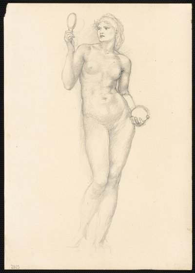 Nackte weibliche Figur mit Spiegel in der rechten Hand von Sir Edward Burne Jones