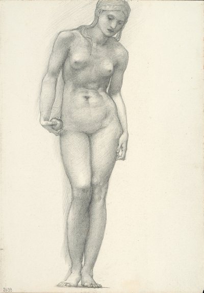 Venus mit goldenem Apfel in der rechten Hand, für das Troja-Triptychon (Skizzenbuch #2639) von Sir Edward Burne Jones