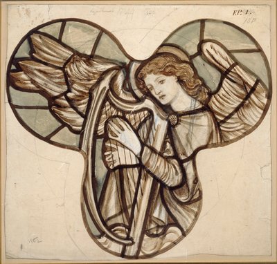 Entwurf für Buntglas in der Lyndhurst Kirche: Ein Engel mit Harfe, 1862 von Sir Edward Coley Burne Jones