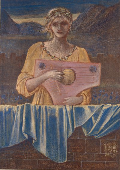 Studie einer Frau mit einem Musikinstrument, 1895 von Sir Edward Coley Burne Jones