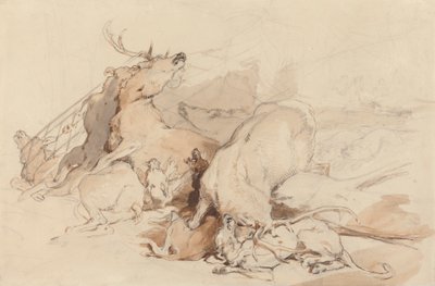 Hunde und Jäger greifen Hirsche an von Sir Edwin Henry Landseer