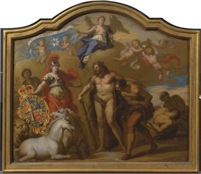 Allegorie der Macht Großbritanniens zu Land, Entwurf für ein dekoratives Paneel für die Zeremonienkutsche von George I. von Sir James Thornhill