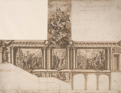 Entwurf für Decken, Wände und Treppenhaus von Sir James Thornhill
