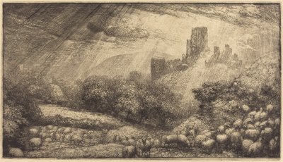 Corfe Castle: Wirkung des Sonnenscheins nach dem Regen von Sir John Charles Robinson
