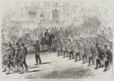 Die Revolution in Spanien, General Prim inspiziert die Truppen in Madrid von Sir John Charles Robinson