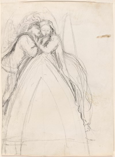Entwurf für einen gotischen Bogen mit dem Künstler und Effie Ruskin, die sich umarmen (recto); Entwurf für einen gotischen Bogen mit Effie als Engel (verso) von Sir John Everett Millais