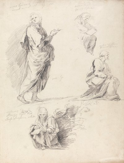 Blatt mit Figurenstudien aus Raphaels Disputation (mit separatem Blatt mit Inschrift) von Sir Joshua Reynolds