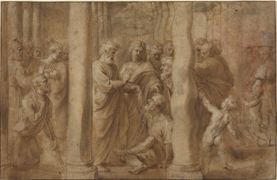 Das Wunder des geheilten Lahmen durch die Heiligen Petrus und Johannes von Sir Peter Paul Rubens over Anonymous Italian after Parmigianino after Raphael