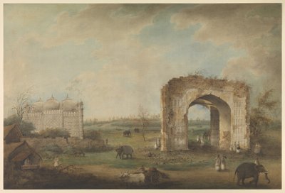 Ansicht einer Moschee und eines Tors in Motijhil, ca. 1814-23 von Sita Ram (attr. to)