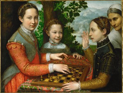 Ein Schachspiel mit den drei Schwestern des Malers und einem Diener von Sofonisba Anguissola