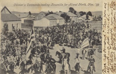 Postkarte, die Olliviers Kommando beim Verlassen von Rouxville darstellt von South African Photographer