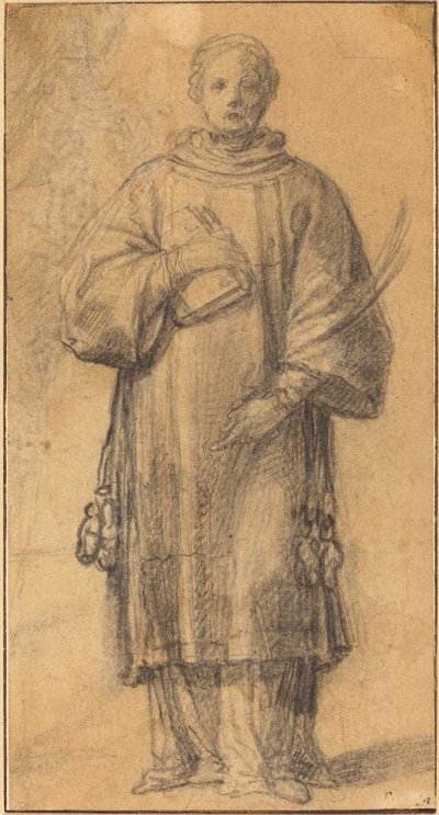 Ein stehender Heiliger mit einem Buch und einem Palmwedel von Spanish 17th Century