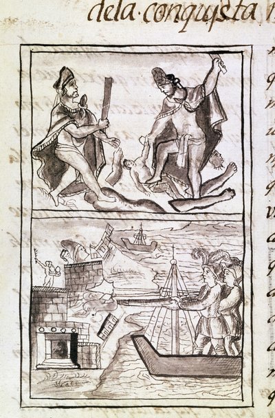 Codex der Eroberung Mexikos: Quauhtenco und Mayenatzin bestrafen Verräter von Spanish School