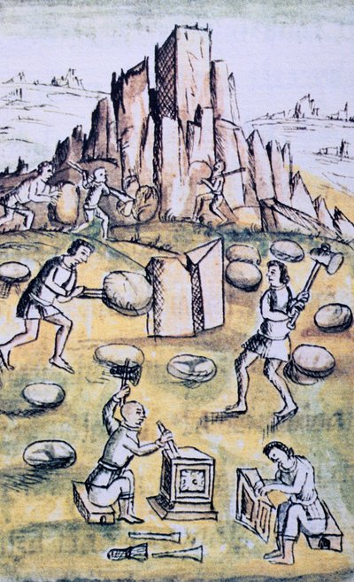 Codex der Eroberung Mexikos: Steinmetzarbeit von Spanish School