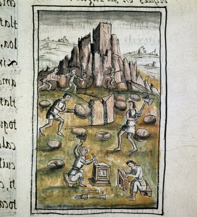 Codex der Eroberung Mexikos: Steinmetzarbeit von Spanish School