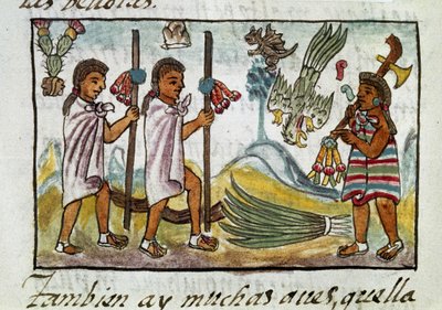 Codex der Eroberung Mexikos: Kaufleute verkleidet in Tzinacantlan. Miniatur des Florentiner Manuskripts 
