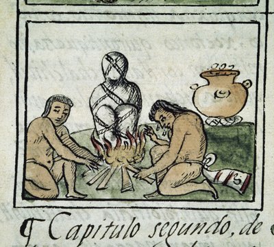 Codex der Eroberung Mexikos: Mumifizierung eines Körpers von Spanish School