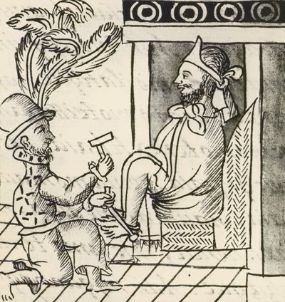 Codex der Eroberung Mexikos: Ausbruch des Krieges, Der Aztekenkaiser Montezuma in Ketten gelegt von Spanish School