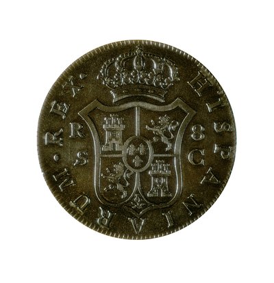 Münze von 8 spanischen Reales, kastilische Währung, geprägt in Sevilla während der Herrschaft von Karl IV. (1748-1819) von Spanish School