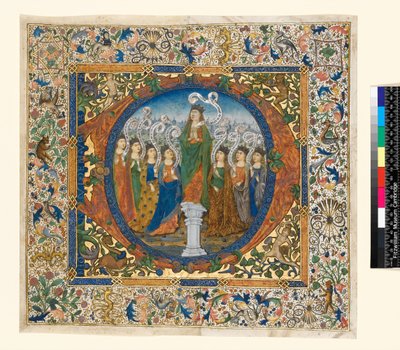 Collage mit historisierter Initiale und Rand aus einem Choralpsalter, ca. 1482-1492 von Spanish School