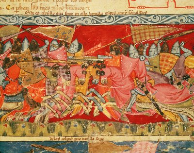 Fol.110r Schlacht zwischen Griechen und Trojanern, aus dem Codex Benito Santa Mora von Spanish School