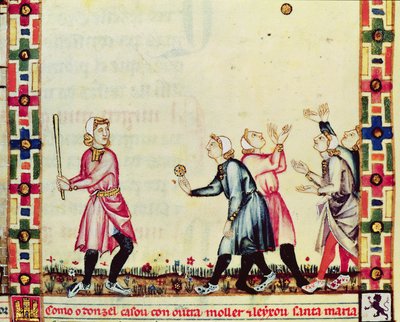 Pelotaspiel im Freien, aus dem Manuskript unter der Leitung von Alfons X. (1221-84) Der Weise, König von Kastilien und León von Spanish School