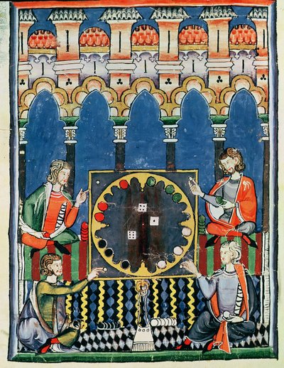 Vier arabische Backgammon-Spieler, aus dem Buch der Spiele, Schach, Würfel und Bretter, 1282 von Spanish School