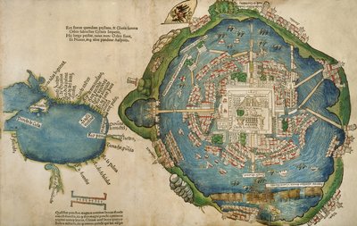 Karte von Tenochtitlan und dem Golf von Mexiko, aus Praeclara Ferdinadi Cortesii de Nova maris Oceani Hyspania Narratio von Hernando Cortes, 1524 von Spanish School