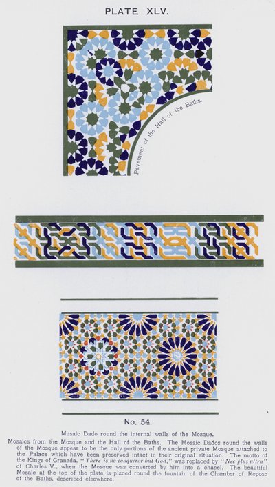 Mosaik-Dado rund um die Innenwände der Moschee (Farblitho) von Spanish School