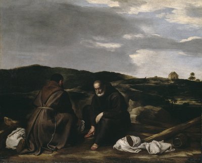Zwei Mönche in einer Landschaft, ca. 1645 von Spanish or Italian School