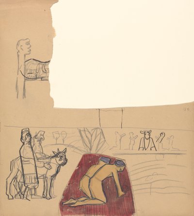 Höhle des Goldenen Kalbs: Entwurf für ein dekoratives Paneel, Anbeter und Kalb von Spencer Frederick Gore