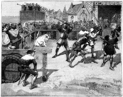 Vier blinde Männer in einem Ring, um ein großes Schwein zu kämpfen, 14.-15. Jahrhundert, 1882-1884 von Spex