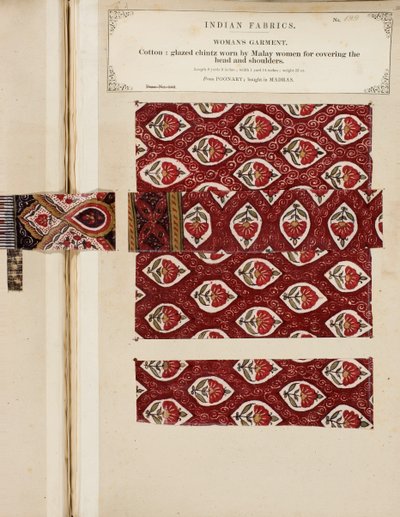 Baumwollprobe mit weißer und gelber Seide bestickt aus Sylhet, aus The Collection of the Textile Manufacturers of India, von John Forbes Watson, veröffentlicht 1866 von Sri Lankan School