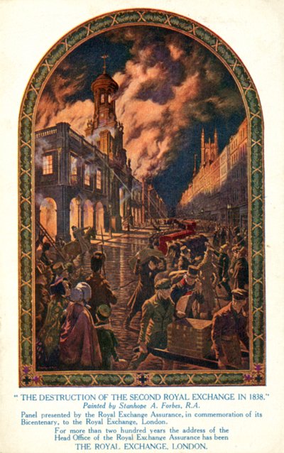 Zerstörung der zweiten Royal Exchange in der City of London durch Feuer von Stanhope Alexander (after) Forbes