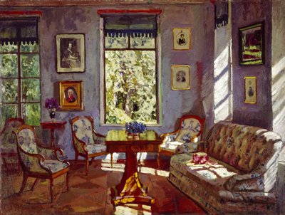 Das Wohnzimmer im Herrenhaus Rozhdestveno, 1916 von Stanislav Julianovic Zukovskij