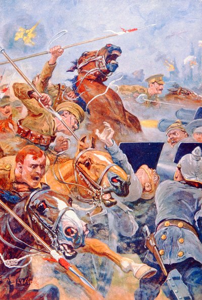 Der Angriff der 9. Lanzenreiter während des Rückzugs von Mons von Stanley L. (after) Wood