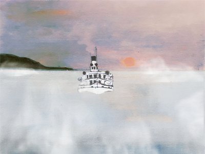 Weißes Boot auf nebligem Wasser von Stefan Bammert