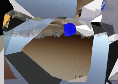 Fragmentierter blauer Würfel von Stefan Fransson