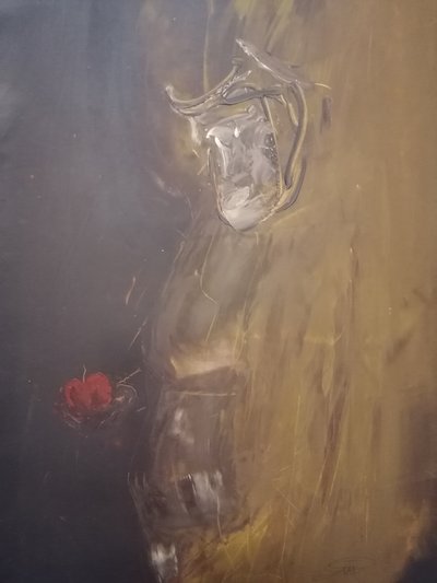 Nachdenkliche Figur mit Rotem Apfel von Stefano Mazzolini