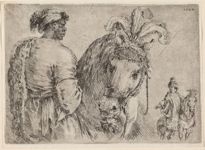 Ein schwarzer Mann füttert ein Pferd, wahrscheinlich 1662 von Stefano della Bella